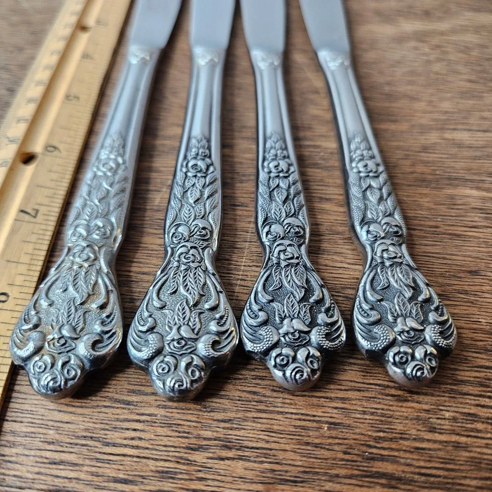 MSI Versailles Stainless Japan Dinner Knives Set of‎ 4 Serrated Floral Rose 9